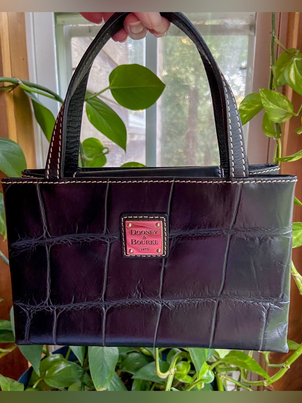 Vintage Dooney & Bourke Black Croc Embossed Leather Mini Tote Bag Y2K 90s